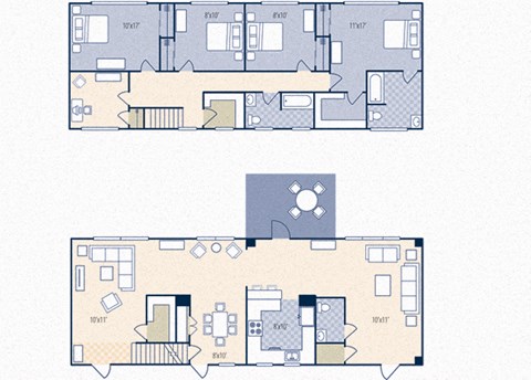 Floor plan for 4 beds, 2.5 baths, 2300 sqft